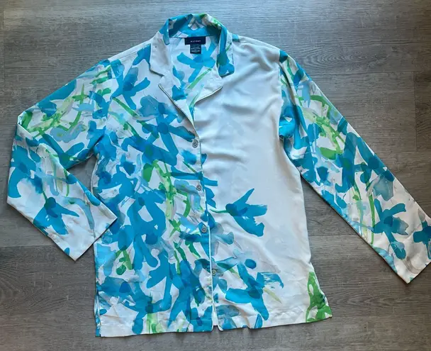 Natori Abstract Watercolor Button Down Long Sleeves Pajama Shirt Size XS