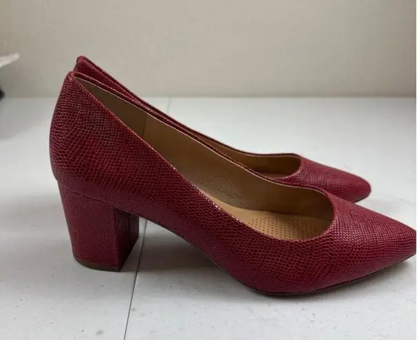 Corso Como Red Faux Snakeskin Pointed Toe Block Heels - Size 9.5