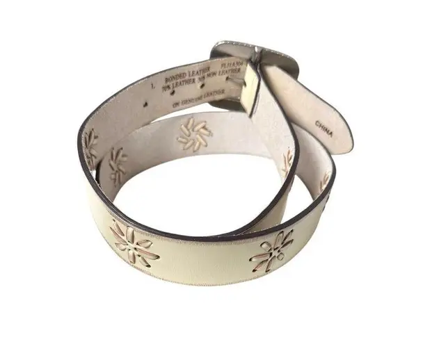 Western Floral Cut Out Belt Womens Large Embossed Buckle Boho Leather White