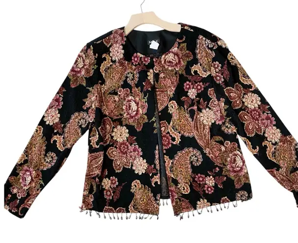 NWT VINTAGE 90s MSK Floral Beaded Top Black Size XL
