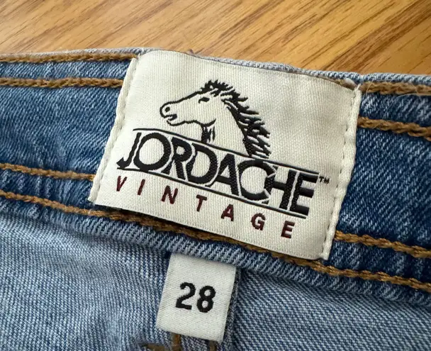 Jordache High Waisted Distressed Ripped Hem Crop Flared Wide Leg Jeans Size 28