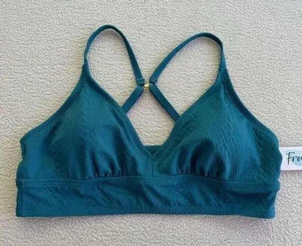 Freshwater Bikini Banded Long Top Sz M Adjustable Strap Teal Snakeskin Texture Green Size M