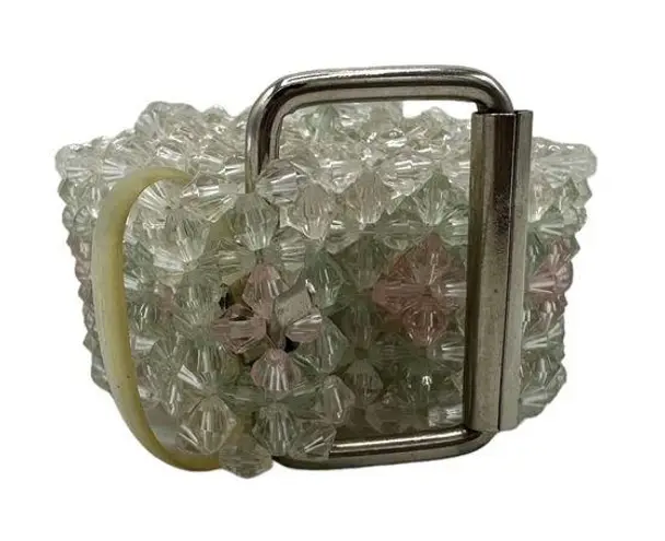 Vintage Y2K One Size Clear Beaded Belt With Pink & Green Accents