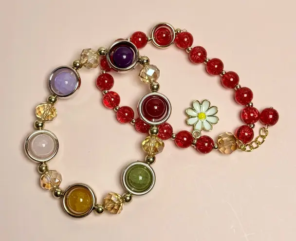 Colorful Beaded Bracelet Set (Set V) Red