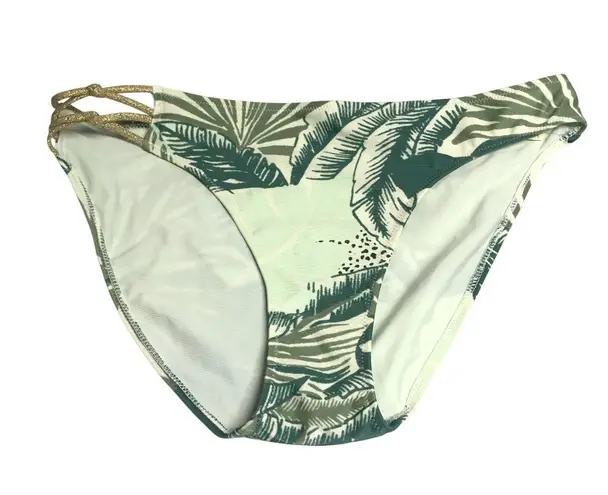 Aerie  Bikini Bottom Brief Tropical Palm Print Gold Glitter Cut Outs Green L thumbnail 1