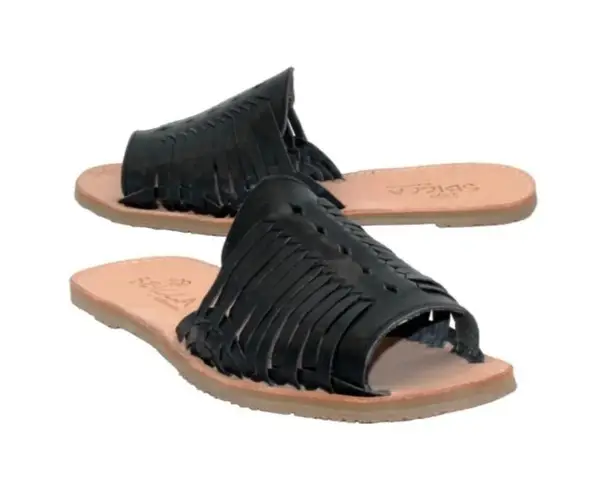sbicca Lawrin Black Leather Huarache Slide Sandals Women’s 9 NIB Beach Vacation