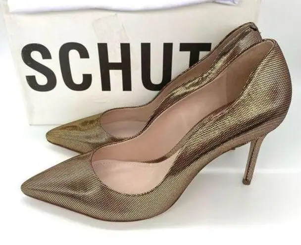 Schutz Analira Gold Metallic Slip On Leather Pumps New
