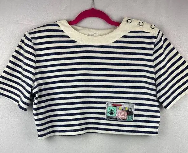 Byer California Vintage  Nautical Striped Crop Top With Button Detail Large Cotto - Image 1