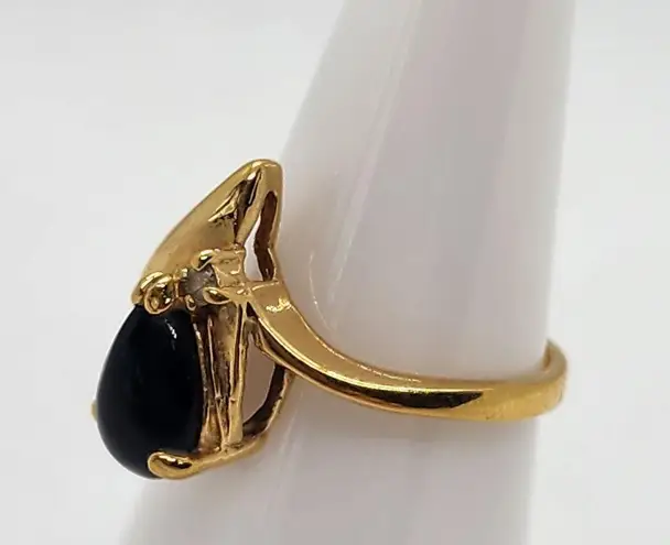 Onyx Vintage Gold Tone, , & CZ Ring (5.75)