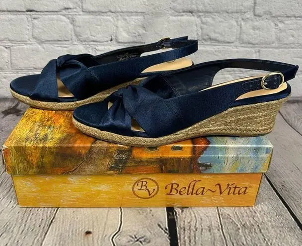 Bella Vita Women’s Kimora Wedge Espadrille Sandals Navy Thai Silk 10M NEW