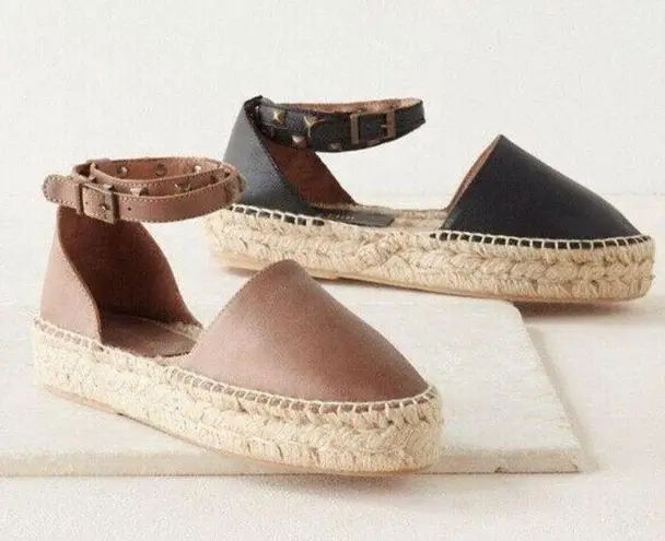 Garnet Hill Womens Espadrille Margo Studded Straps Wrap Sandals Sz 37Tan Leather