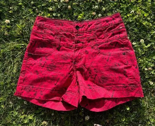 Women's LOVEsick Juniors Sz 5 Red Stretch Short Shorts Skull And Nautical Print