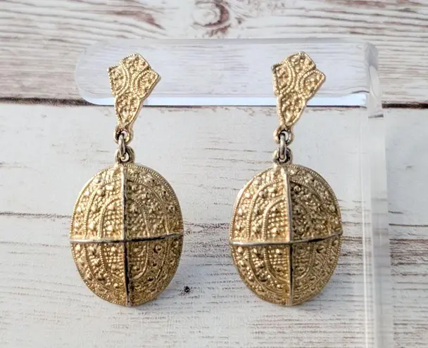 Vintage Earrings for Pierced Ears Large Oval Dangle Statement Gold