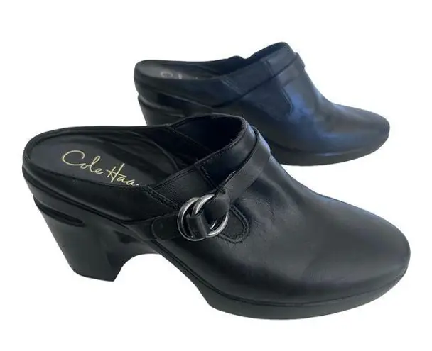 Cole Haan  x Nike‎ Air Shelly Black Leather Heels Mules Clog Buckle size 6 B