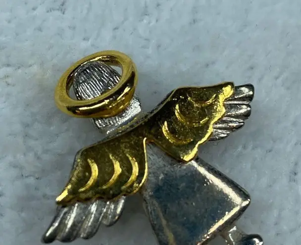 Vintage IMO 1995 Guardian Angel Pin Brooch Pendant Halo Wings Gold Silver Color