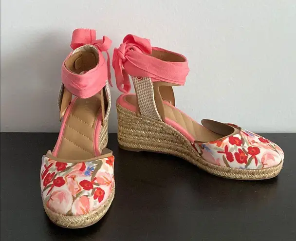 Kelly & Katie Pink and Red Espadrille Wedges