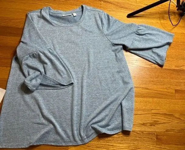 Denim & Co D & Co. Knit Top Bell Sleeve Blouse Casual Comfy Blue Heather XL