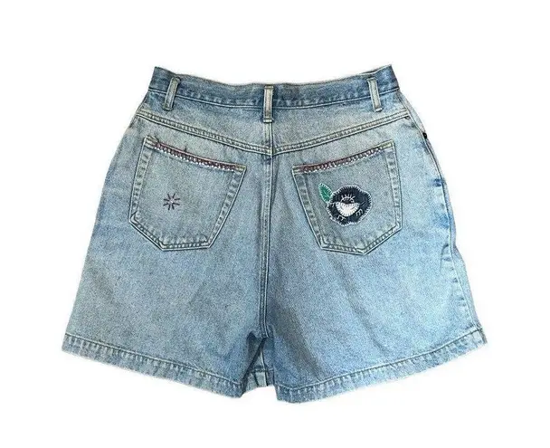 Vintage Embroidered Denim Shorts 90s AJ Brandon Size 13/14‎ Retro Hippie Y2K Blue