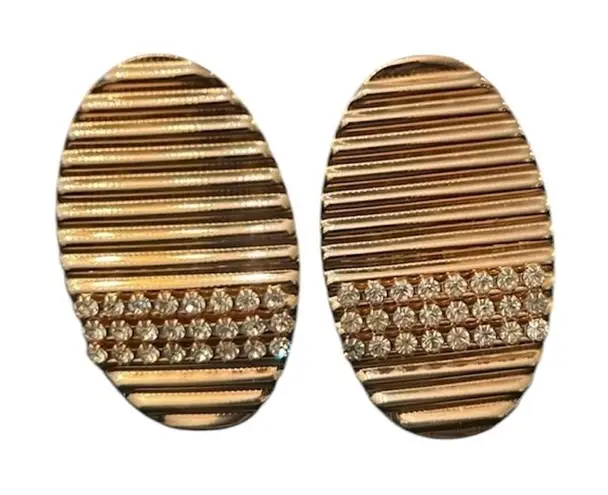 Park Lane Vintage oval wavy gold tone pierced earrings with rhinestones EVC