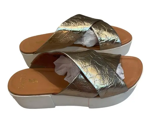 SARTO by Franco Sarto Dyanna Platform Slide Sandal in Gold Leather, Sz 9 White