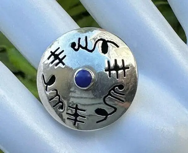 Lapis Petroglyph Native American Sterling Silver Ring