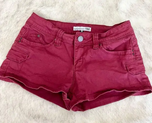 Ymi Wanna Betta Butt Maroon Burgundy Twill Butt Lift Short Shorts Size 7