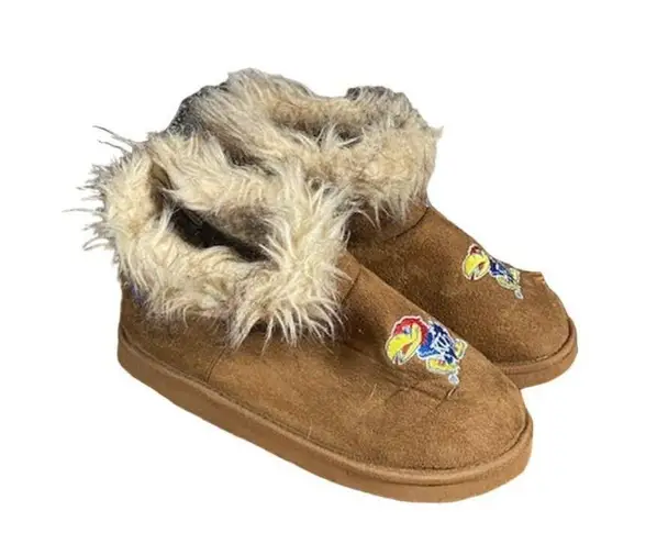 Jayhawks Kansas University College Slipper Faux Fur & Suede Boots Women Sz XL