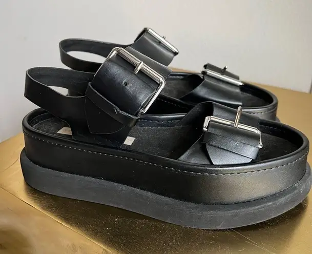 Stella McCartney Black Faux Leather Vegan Platform Buckle Sandals