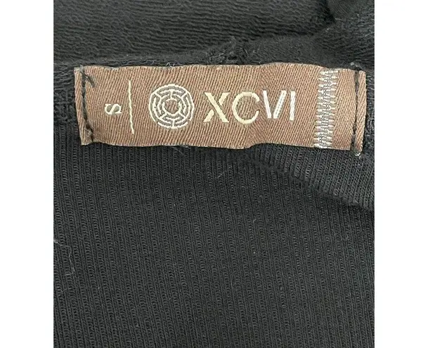 XCVI Black Top Hoodie Pull Over Long Sleeve Deep V Neck Womens Size Small