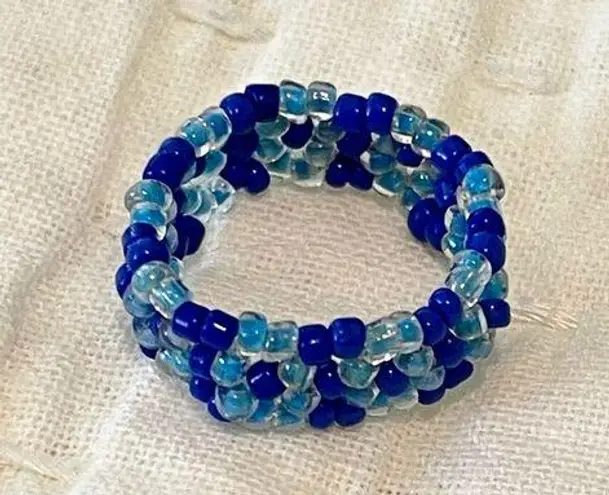 Boutique Blue Daisy Chain Beaded Ring