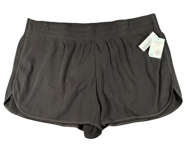 DSG Womens 3X Pure Black High Rise Fleece Shorts Pull On Dolphin Hem NWT