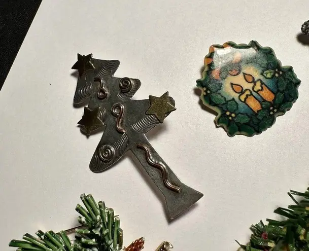 Christmas Holiday Brooch Pins Lot Of 6 Reindeer, Tree, Bells, Candles