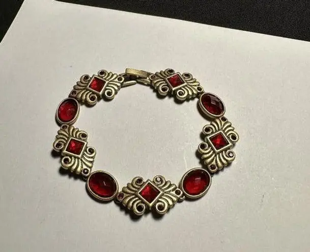 Women’s Gold Tone & Red Rhinestones Tennis Bracelet 7.5 (7 1/2) Inch