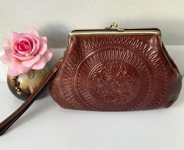 Patricia Nash Brown Embossed Leather Clutch