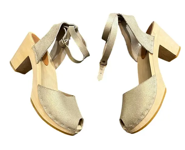 BRYR Annabelle Clog Strappy Leather Wooden Metallic Womens Shoes Size‎ 40 US 10 - Image 1