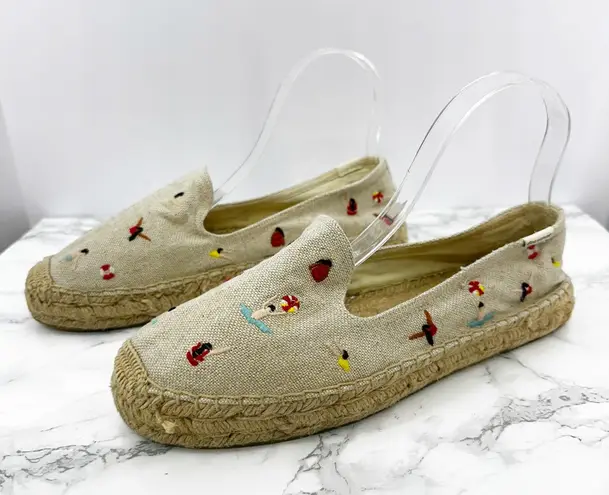Soludos Women's Embroidered Swimmer Beach Scene Espadrille Flats Size 9.5