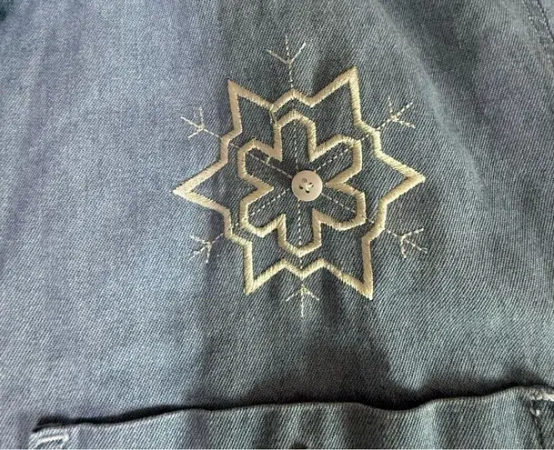 Allsport Denim Jean Shirt Size Large Longsleeve Women Snowman Applique Teacher Blue