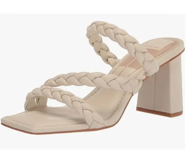 Dolce Vita Pang Heeled Sandals Ivory Stella Size 8 NIB Braided Slip On Strappy White