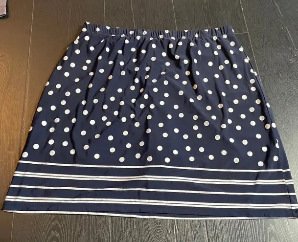 Susan Graver Navy Blue White Polka Dot Skirt Shorts M Elastic Waist