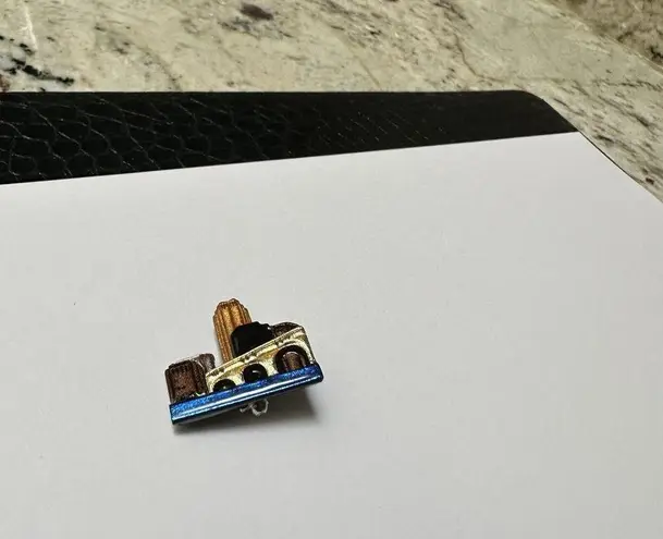 Handmade Handcrafted Enameled City Scene Building With Bridge Brooch Pin