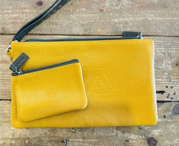 AAlard Megeve Made in Italy clutch pouch wristlet and coin set Yellow