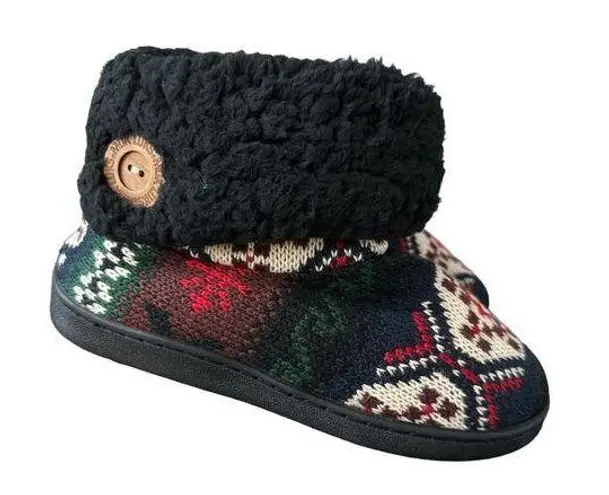 Muklucks MUK LUKS Sherpa Fold Over Cuff Memory Foam Slipper Booties NEW Size Small