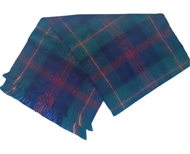 Cashmillon Plaid Tartan Scarf Acrylic Fringe Blue Red Green Winter