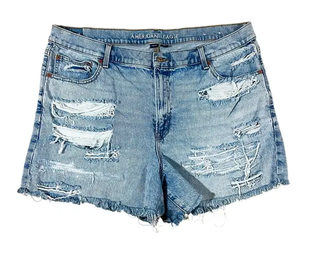 American Eagle Relaxed Denim Shorts Size 18 Ripped Distressed Frayed Hem Blue