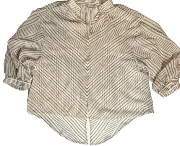 Habitual Women’s Tan Beige Long Sleeve Sheer Front Knot Blouse Small