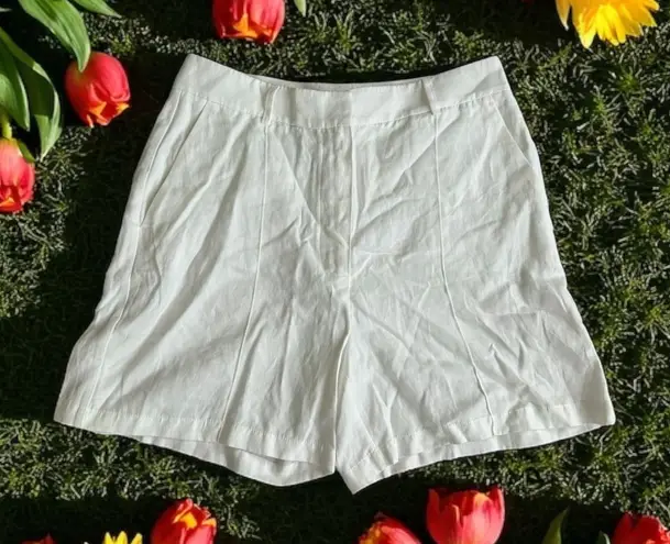 ANINE BING Candice White High Rise Linen Blend Shorts Size 40 US 10