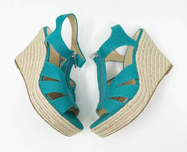 Michael Kors Turquoise Linen Strap Wedges Sandals Women's Size 9M/39M Espadrille Blue