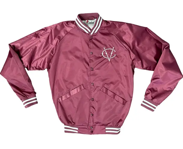 Vidcon 9 Burgundy Red Embroidered Satin Cardinal Bomber Jacket Size S Creator