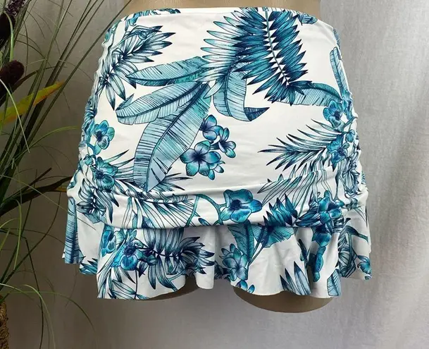 La Blanca White & Blue Floral Leaf Print 2 Piece Tankini Swim Bathing Suit Set