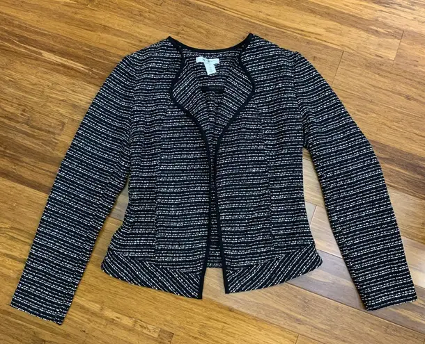 WHBM Women's Black & White Tweed Blazer Size 8 Career Casual Pockets Fitted Chic